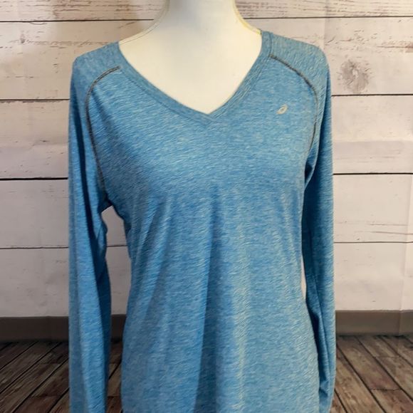 ASICS long sleeve blue V-neck top size Large - Picture 3 of 12